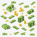 Set of isometric money isolated on white background.