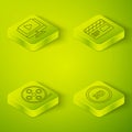 Set Isometric Movie clapper, Film reel, 3D word and Online play video icon. Vector