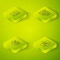 Set Isometric Multimeter, Algorithm, Graphing paper and compass and Laptop gear icon. Vector