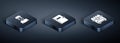 Set Isometric Nerd geek, Antique treasure chest and Spiral notebook icon. Vector