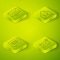 Set Isometric Outgoing mail, Speech bubble chat, Envelope and Delete envelope icon