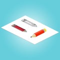 Set of Isometric pencil, flat pencil and thin line pencil . For