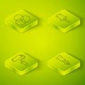 Set Isometric Push pin, Paint roller brush, Fountain pen nib and RGB and CMYK color mixing icon. Vector