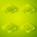 Set Isometric Ringing alarm bell, Fire alarm system, Phone with emergency call 911 and Fire hydrant icon. Vector