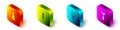 Set Isometric Ringing bell, Pen, Magnifying glass and Tie icon. Vector