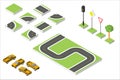 Set Isometric road and Vector Cars, Common road traffic regulatory. Vector illustration eps 10 on white
