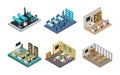 Set Of Isometric Rooms On Background Vector illustration