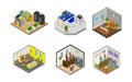 Set Of Isometric Rooms Vector Graphic Illustration.