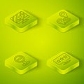 Set Isometric Route location, Stop sign, Map pointer with star and Monitor with location marker icon. Vector