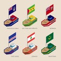 Set of isometric ships with flags of countries in Atlantic