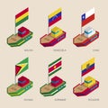 Set of isometric ships with flags of European countries