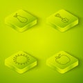 Set Isometric Shovel, Sun, Apple and Pear icon. Vector