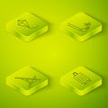 Set Isometric Snorkel, Sunbed, Suitcase and Kite icon. Vector