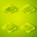 Set Isometric Stacks paper money cash, Wallet, Hand holding playing cards and Casino chips icon. Vector