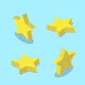 Set of isometric Star icons. Yellow stars on blue background. 3d symbol of quality or rating