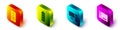 Set Isometric Stereo speaker, Battery charge level indicator, Computer monitor and Graphic tablet icon. Vector