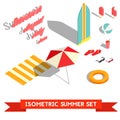 Set of isometric summer vacation elements Royalty Free Stock Photo