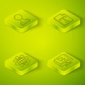 Set Isometric Text file document, Globe of the Earth and gear, Computer monitor and cursor and Stamp icon. Vector