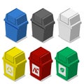 Set of isometric Trash bin with symbol in flat icon style Royalty Free Stock Photo