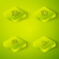 Set Isometric Virus, Human and virus, Washing hands with soap and Positive icon. Vector