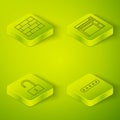 Set Isometric Website template, Open padlock, Password protection and Bricks icon. Vector