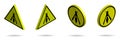 Set of isometric yellow black danger signs, attention. The attack of poisonous insects. Isolated vector