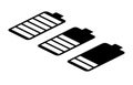 Set of isometry black silhouette types of various batteries charge. Vector outline element