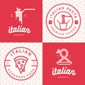 Set of italian food logo, badges, banners, emblem for fast food, pizza, spaghetti, pasta restaurant. Royalty Free Stock Photo