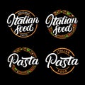 Set of Italian food and Pasta hand written lettering logo, label, badge, emblem.