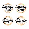 Set of Italian food and Pasta hand written lettering logo, label, badge, emblem.