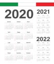 Set of Italian 2020, 2021, 2022 year vector calendars