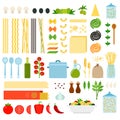 Set of Italy pasta icons flat vector