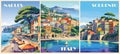 Set of Italy Travel Posters in retro style. Royalty Free Stock Photo