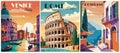 Set of Italy Travel Posters in retro style vector. Royalty Free Stock Photo