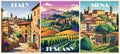 Set of Italy Travel Posters in retro style. Royalty Free Stock Photo