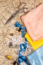 Set of items for cutting and sewing Royalty Free Stock Photo
