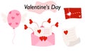 A set of items for ValentineDay. Envelopes, valentines, letters. In color version. A symbol of love and a Valentine Day