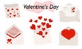 A set of items for ValentineDay. Envelopes, valentines, letters. In color version. A symbol of love and a Valentine Day