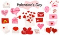 A set of items for ValentineDay. Envelopes, valentines, letters. In color version. A symbol of love and a Valentine Day