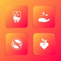 Set IV bag, Leaf in hand, Food no diet and Heart icon. Vector