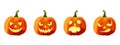 Set of jack-o`-lanterns Halloween pumpkins isolated on white. Vector illustration. Royalty Free Stock Photo