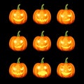 Set of jack-o`-lanterns Halloween pumpkins. Vector eps-10. Royalty Free Stock Photo