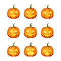 Set of jack-o`-lanterns Halloween pumpkins. Vector eps-10. Royalty Free Stock Photo