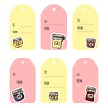 Set of jam jars gift tags. Collection of flat colorful style labels