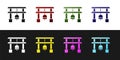 Set Japan Gate icon isolated on black and white background. Torii gate sign. Japanese traditional classic gate symbol Royalty Free Stock Photo