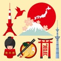 Set of Japan icon in flat design.