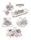 Set of Japanese food, Hand draw sketch vector Royalty Free Stock Photo