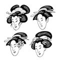 set of japanese geisha head