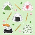 set of Japanese Onigiri rice cute drawing stickers