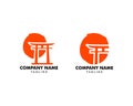 Set of Japanese Red Torii Gate with Sun Logo Vector Design Royalty Free Stock Photo